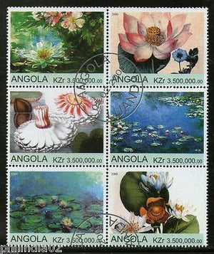 Angola 2000 Lotus Flower Tree Plant Orchid Flora Setenant BLK/6 Cancelled #13510