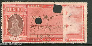 India Fiscal Hindol State Re. 1 Type 12 KM 126 Court Fee Stamp Revenue # 4008D
