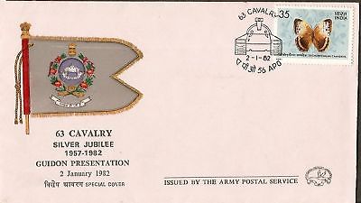 India 1982 63 Cavalry Flag Butterfly Military APO Cover