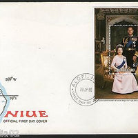 Niue 1986 60th Birthday Elizabeth II Prince Philip Map Sc 514 M/s on FDC # 7732