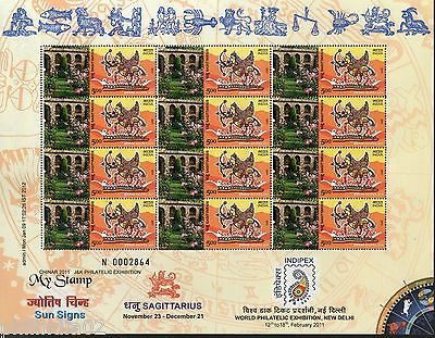 India 2011 Sun Signs - Sagittarius - Parimahal Architect J & K My stamp Sheetlet