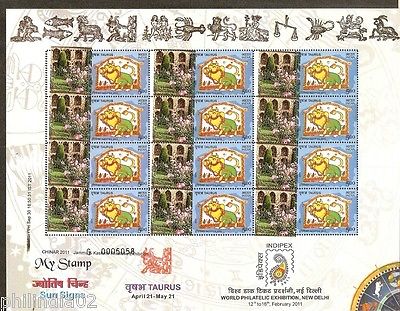 India 2011 My Stamp - Astrological Sign Pari Mahal CHINAR J & K Exhi. Sheetlet