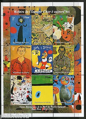 Guinea 1998 History of Spain Art Paintings by Joan Miro Sheetlet of 9 MNH # 9389