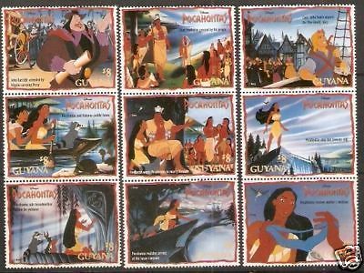 Guyana 1995 Disney Animated Film Movie POCAHONTAS 9v Se-tenant MNH Set # 13017