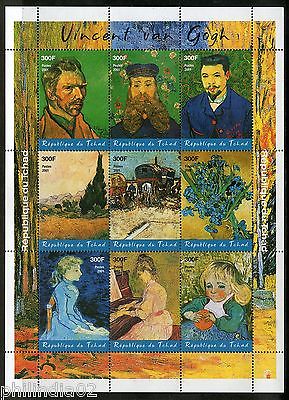 Chad 2001 Famous Paintings by Vincent Van Gogh Art Sheetlet of 9 MNH # 9656