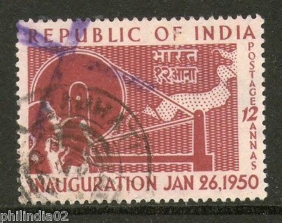 India 1950 12As Inauguration Republic of India Spinning Wheel Phila-297 1v Used