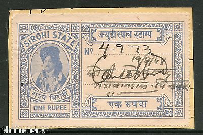 India Fiscal Sirohi State Re. 1 Type 15 KM 155 Court Fee Stamp Used # 4028A