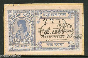 India Fiscal Sirohi State Re. 1 Type 15 KM 155 Court Fee Stamp Used # 4028A