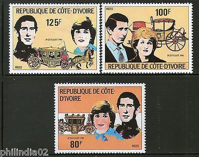Ivory Coat 1981 Lady Diana & Prince Charls Royal Wedding Sc 593-95 MNH Set