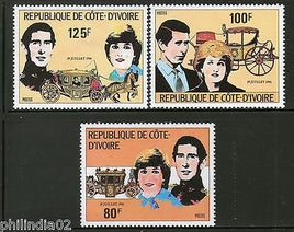 Ivory Coat 1981 Lady Diana & Prince Charls Royal Wedding Sc 593-95 MNH Set # 3628