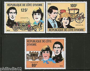 Ivory Coat 1981 Lady Diana & Prince Charls Royal Wedding Sc 593-95 MNH Set