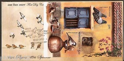 India 2010 Pigeon & Sparrow Phila-2617 M/s on FDC RARE