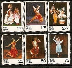 India 1975 Dances Kathak Manipuri Kuchipudi Bharatnatyam Odissi Phila-655-60 MNH