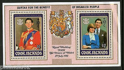 Cook Islands 1981 Lady Diana Charls Royal Wedding Sc B98a Surcharged M/s RARE