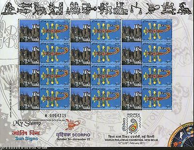 India 2011 Sun Signs - Scorpio - Lamayuru Monastery Buddhist My stamp Sheetlet