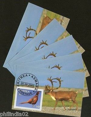 Eritrea 2001 Swamp Deer Stags Bird Wild Life Animals Fauna M/s Cancelled x5#3828