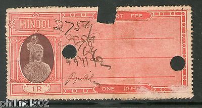 India Fiscal Hindol State Re. 1 Type 12 KM 126 Court Fee Stamp Revenue # 4008B