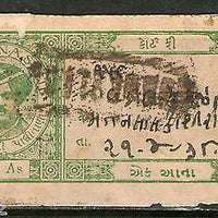 India Fiscal Palitana State 1An Green Type 9 KM 91 Court Fee Stamp Used # 4164E
