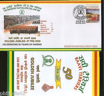 India 2010 Infantry Battalion Jak Rifles Coat of Arms Military APO Cover # 6526