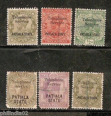 India Fiscal Patiala State 6 Diff Telephone Service Revenue Stamps Used # 2976C