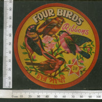 India Vintage Trade Label Four Birds Ribbons Textile Label # LBL108 - Phil India Stamps