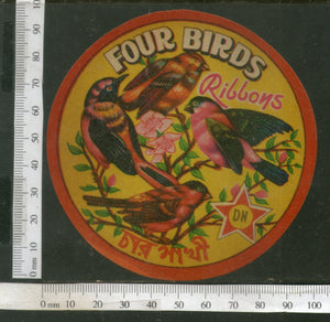 India Vintage Trade Label Four Birds Ribbons Textile Label # LBL108 - Phil India Stamps