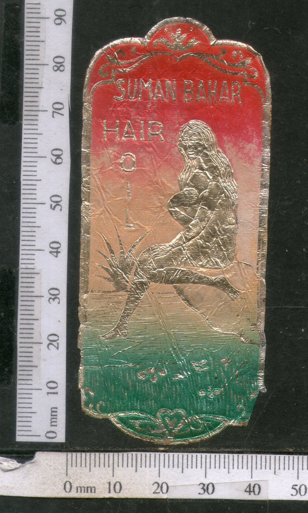 India 1950's Suman Bahar Hair Oil Germany Printed Vintage Label # LBL123