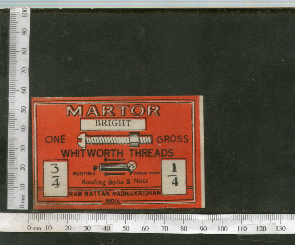 India 1960's Martor Brand Roofing Bolts & Nuts Tools Print Label # L12 - Phil India Stamps