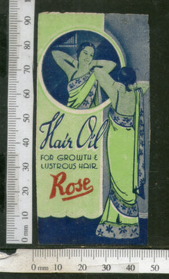 India 1950's Women Rose Hair Oil Printed Vintage Label # LBL144