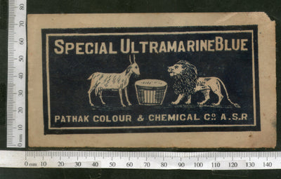 India 1960's Wildlife Lion & Got Brand Ultramarine Dyeing & Chemical Label # L17 - Phil India Stamps