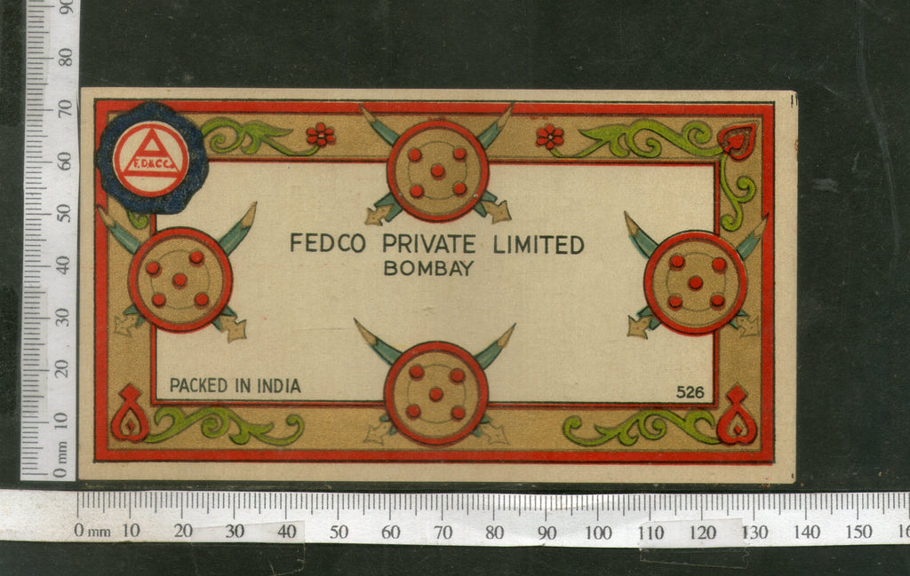 India 1960's Shield and Sword Brand Dyeing & Chemical Germany Print Label # L24 - Phil India Stamps