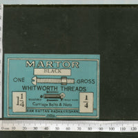India 1960's Martor Brand Carriage Bolts & Nuts Tools Print Label # L2 - Phil India Stamps