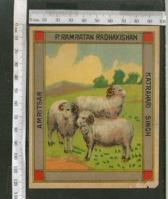 India 1960's Three Sheeps Brand Dyeing & Chemical Germany Print Vintage Label # L32 - Phil India Stamps