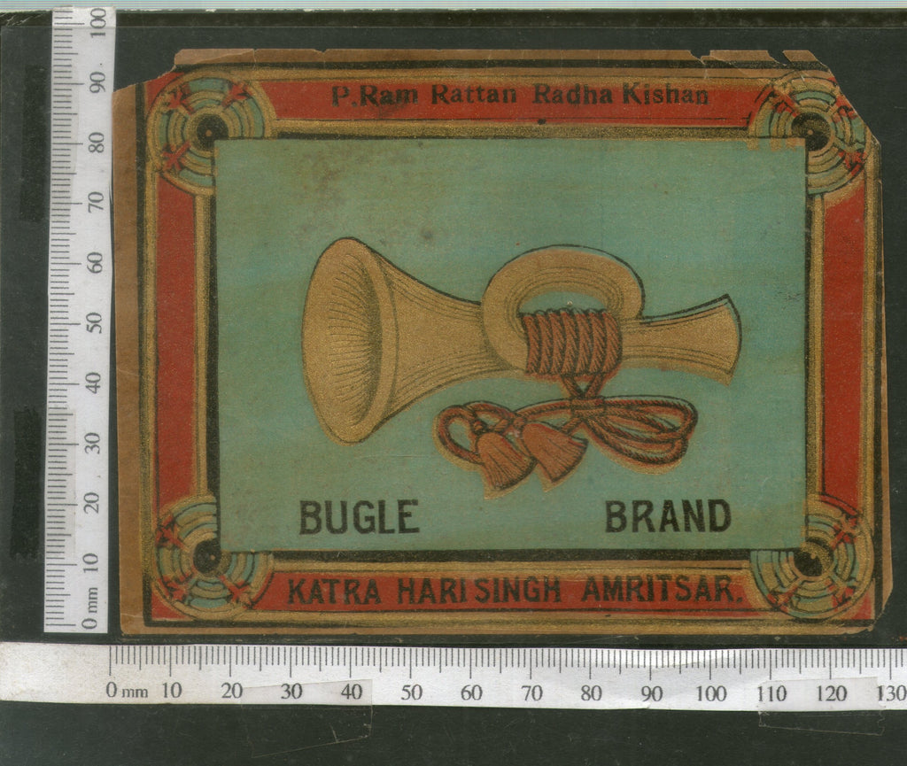 India 1960's Bugle Musical Instrument Brand Dyeing & Chemical Germany Print Vintage Label # L33 - Phil India Stamps