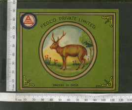 India 1960's Stag Deer Wildlife Brand Dyeing & Chemical Germany Print Vintage Label # L37 - Phil India Stamps