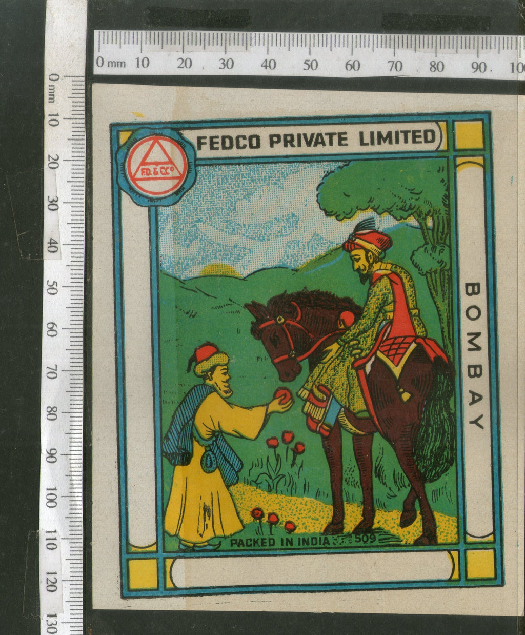 India 1960's Horse Rider King Brand Dyeing & Chemical Germany Print Vintage Label # L39 - Phil India Stamps