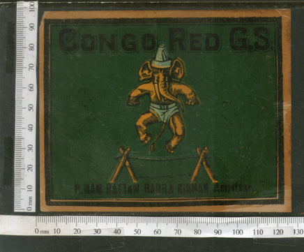 India 1960's Elephant Circus Brand Dyeing & Chemical Germany Print Vintage Label # L47 - Phil India Stamps