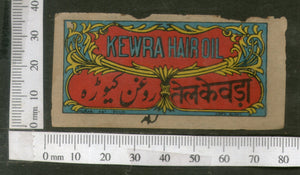 India 1950's Kewwara Hair Oil Printed Vintage Label # LBL4