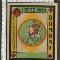India 1960's Horse Rider Brand Dyeing & Chemical Multicolor Vintage Label # L58 - Phil India Stamps
