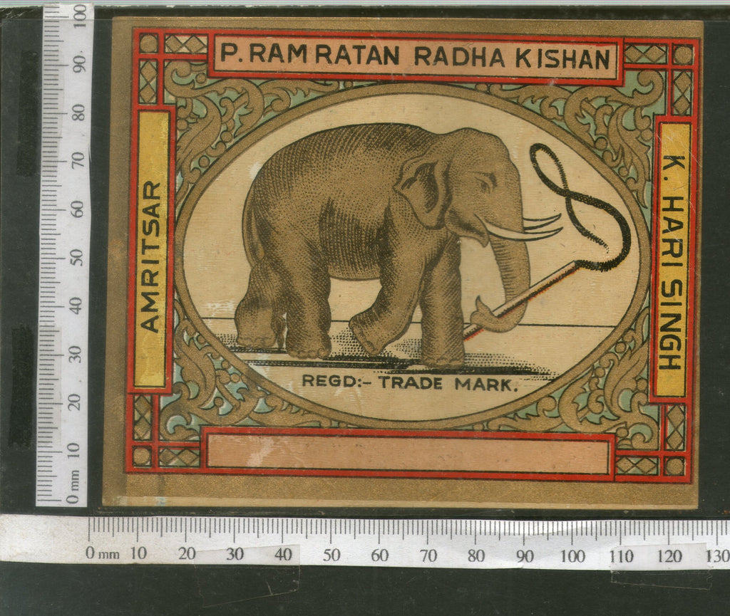 India 1960's Elephant Wildlife Brand Dyeing & Chemical Germany Print Label # L5 - Phil India Stamps