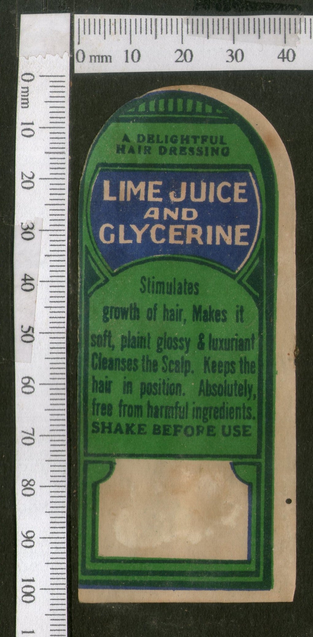 India Vintage Trade Label Lime Juce & Glycerine Essential Hair Oil Label # LBL68 - Phil India Stamps