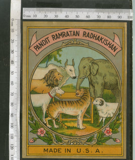 India 1960's Elephant Lion Dog Brand Dyeing & Chemical Germany Print Label # L7 - Phil India Stamps