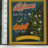 India Vintage Trade Label Ratrani Essential hair Oil Label Moon # LBL85 - Phil India Stamps