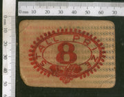 India Vintage Trade Label No. 8 Stall Prize Token Label both side printed# LBL97 - Phil India Stamps
