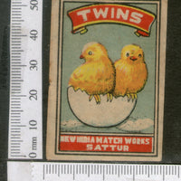 India 1950's Bird Twins Chicken Brand Match Box Label Animal # MBL104 - Phil India Stamps