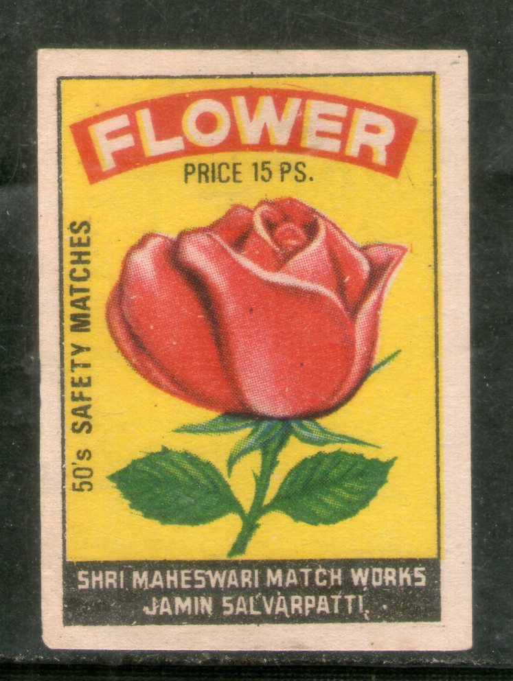 India Rose Flowers Safety Match Box Label # MBL109