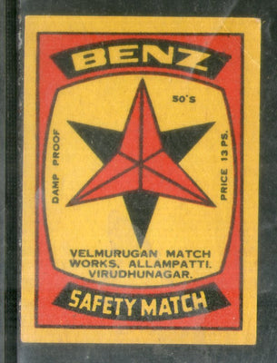 India BENZ Safety Match Box Label # MBL10