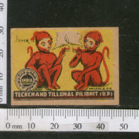 India 1950's Two Monkey Jokers Smoking Brand Match Box Label # MBL118 - Phil India Stamps
