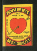 India SWEET Safety Match Box Label # MBL129