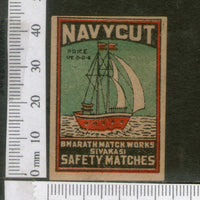 India 1950's Ship Navycut Brand Match Box Label # MBL130 - Phil India Stamps